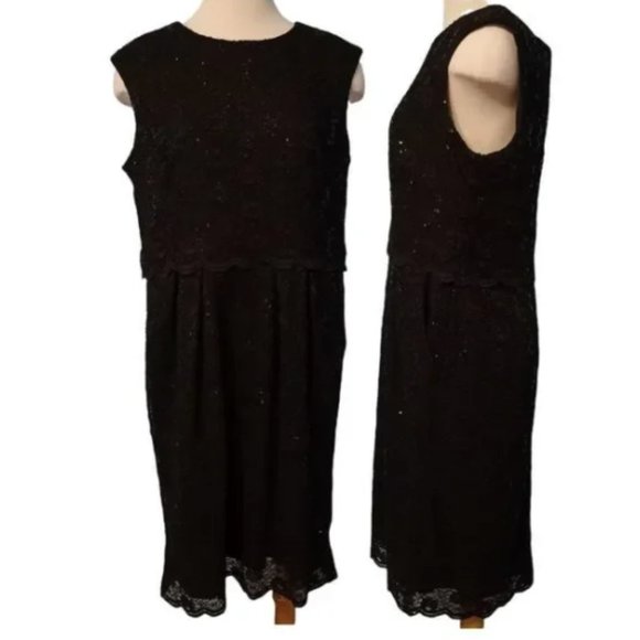 NEW R&M Richards Sequined Lace Midi Dress BLACK SZ 16 - Picture 3 of 12